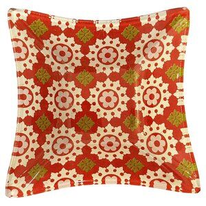 Decorative Glass Square Dish Red & White Floral Pattern Trinkets Ring 5.5"